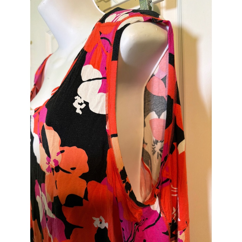 LuLaRoe Floral Mesh Back Tank Top Red Pink Tropical Hibiscus Sleeveless XL - Picture 4 of 9